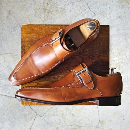 極美品★(スペイン製)マグナーニ SIZE 41【★ボロネーゼ製法/モンクストラップ】11010/カーフ/茶/メンズ/MAGNANNI★e747