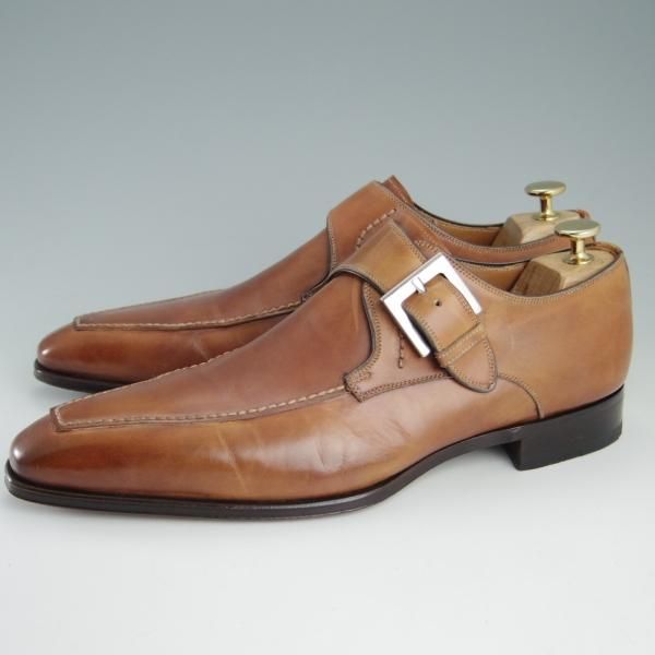 極美品★(スペイン製)マグナーニ SIZE 41【★ボロネーゼ製法/モンクストラップ】11010/カーフ/茶/メンズ/MAGNANNI★e747