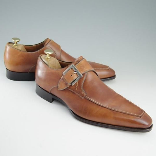 極美品★(スペイン製)マグナーニ SIZE 41【★ボロネーゼ製法/モンクストラップ】11010/カーフ/茶/メンズ/MAGNANNI★e747