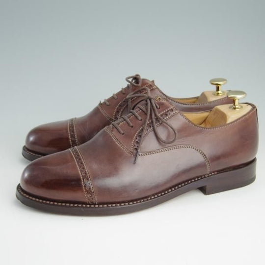 美品★(伊)Lendvay&Schwarcz/フランチェスケッティ社製 SIZE 40.5【ブラックラピド製法★クォーターブローグ】カーフ/茶/メンズ★e760