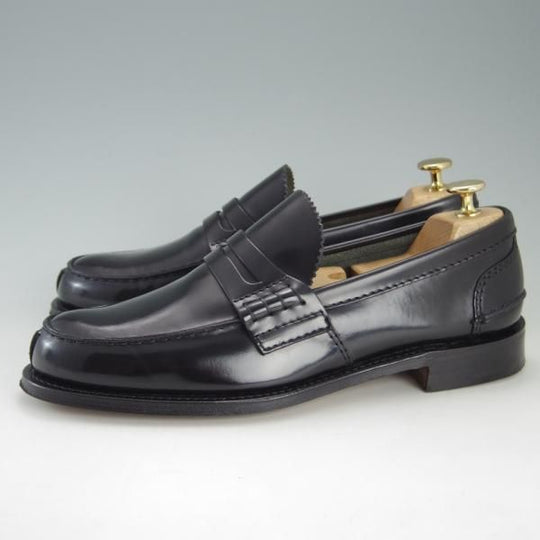 極美品★チャーチ 75F/UK7.5【★コインローファー/TUNBRIDGE】126ラスト/5都市ロゴ/ポリッシュドバインダーカーフ/黒/Church's★e763