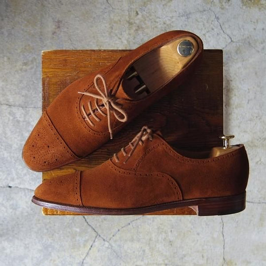 極上★ジョンロブ 8E【★SAUNTON/7000ラスト】セミブローグ/スエード/茶/メンズ/JOHN LOBB★e766