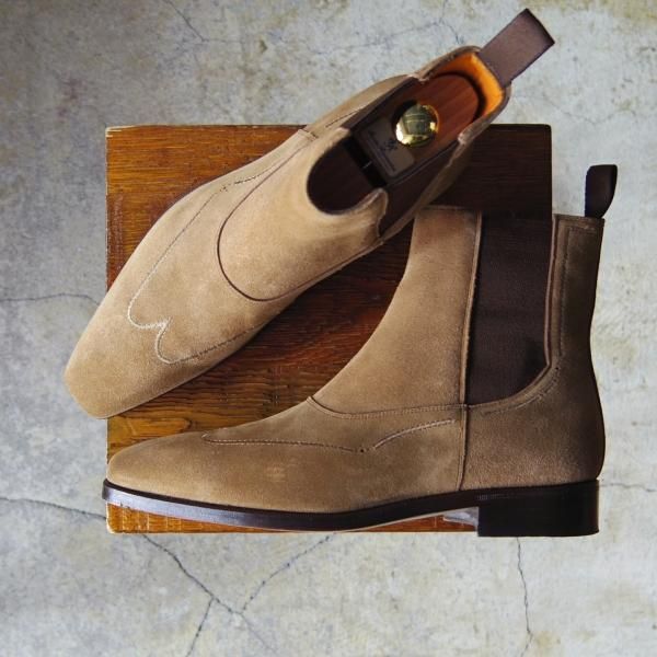 極美品★(伊)サントーニ SIZE 5【★サイドゴアブーツ/Estnation別注】スエード/薄茶/メンズ/エストネーション/Santoni★e791