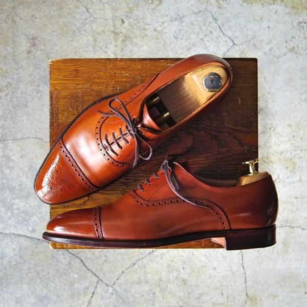 極美品★クロケット&ジョーンズ 6E【定価￥86,900-★セミブローグ/MALTON】360ラスト/カーフ/chestnut burnished/Crockett&Jones★e796