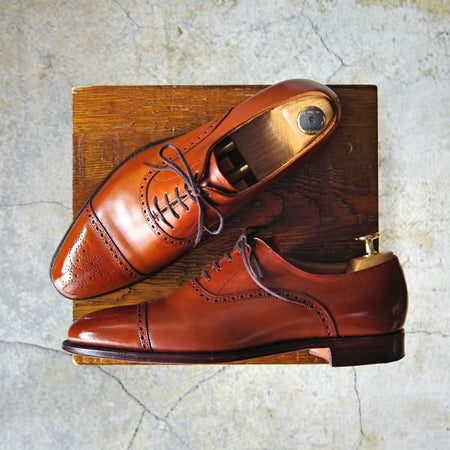 極美品★クロケット&ジョーンズ 6E【定価￥86,900-★セミブローグ/MALTON】360ラスト/カーフ/chestnut burnished/Crockett&Jones★e796