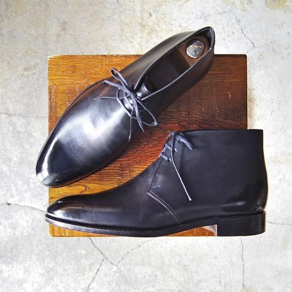 美品★ユニオンロイヤル SIZE 6.5【上級★ハンドソーンウェルテッド製法/九分仕立て】UR030/チャッカブーツ/カーフ/黒/UNION ROYAL★e813