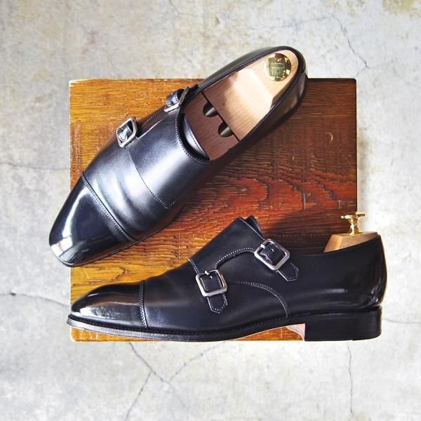 美品★(スペイン製)カルミナ SIZE 6.5【モデル定価￥72,600-★ダブルモンク/10003】SIMPSOMラスト/カーフ/NEGRO/黒/メンズ/CARMINA★e815