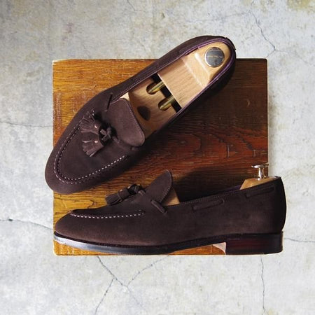 美品★(スペイン製)カルミナ SIZE 6【定価￥72,600-★タッセルローファー/80215】UETAMラスト/ANTE/スエード/MARRON/濃茶/CARMINA★e816