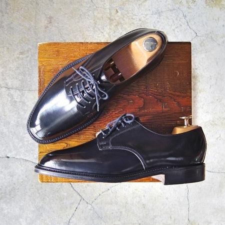 未使用★(英)チーニー UK6.5【貴重★デッドストック品/プレーントゥ】ポリッシュレザー/黒/メンズ/CHEANEY★e818