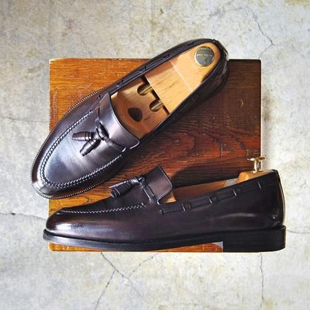 極美品★(伊)タニノクリスチー SIZE 8【定価10万円以上★タッセルローファー/132763】カーフ/黒/TANINO CRISCI★e826