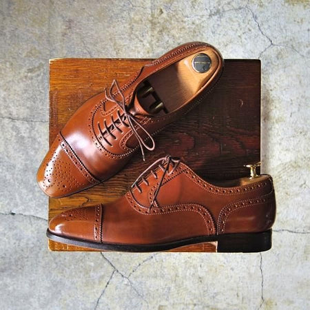 美品★(伊)タニノクリスチー SIZE 5.5【定価10万円以上★セミブローグ/DIONEO】131542/カーフ/茶/メンズ/TANINO CRISCI★e827