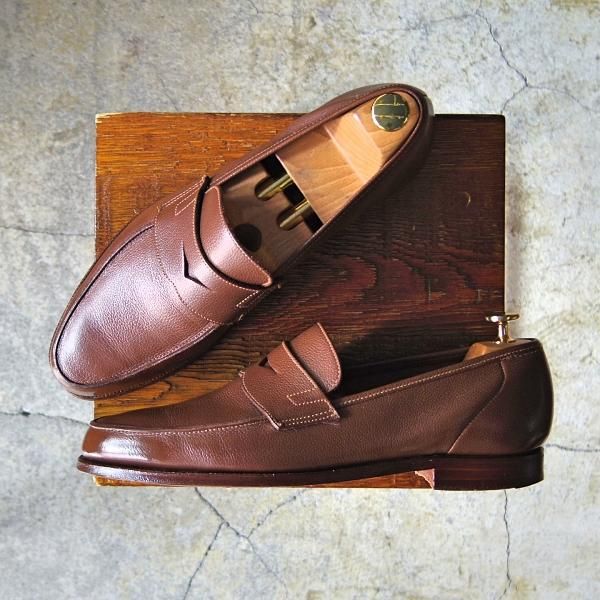 美品★クロケット&ジョーンズ 8E【★コインローファー/SELSEY】366ラスト/グレインレザー/茶/メンズ/Crockett&Jones★e833