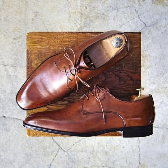 美品★(伊)サントーニ SIZE 5.5(UK6.5程度)【★プレーントゥ/8173】カーフ/茶/メンズ/Santoni★e839