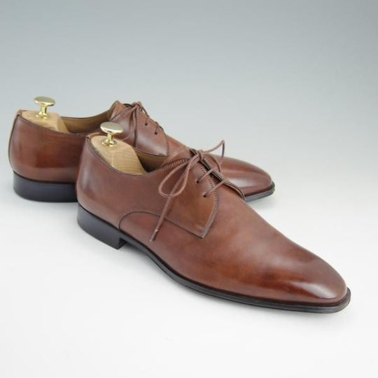 美品★(伊)サントーニ SIZE 5.5(UK6.5程度)【★プレーントゥ/8173】カーフ/茶/メンズ/Santoni★e839