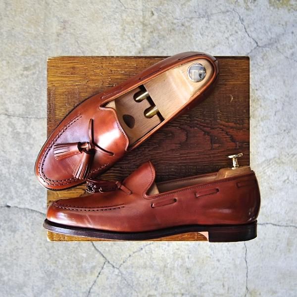 美品★クロケット&ジョーンズ 6.5E【★バーニーズNY別注/NASH 2】376ラスト/タッセルローファー/カーフ/茶/BARNEYS/Crockett&Jones★e842