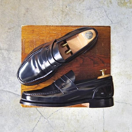 美品★チャーチ 55F/UK5.5【★コインローファー/ポリッシュドバインダーカーフ】4都市ロゴ/黒/メンズ/Church's★e847