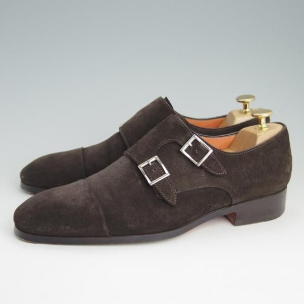 美品★(伊)サントーニ SIZE 6【★ダブルモンク/11652】スエード/濃茶/メンズ/Santoni★e852
