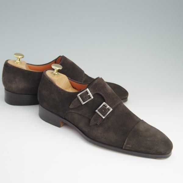 美品★(伊)サントーニ SIZE 6【★ダブルモンク/11652】スエード/濃茶/メンズ/Santoni★e852