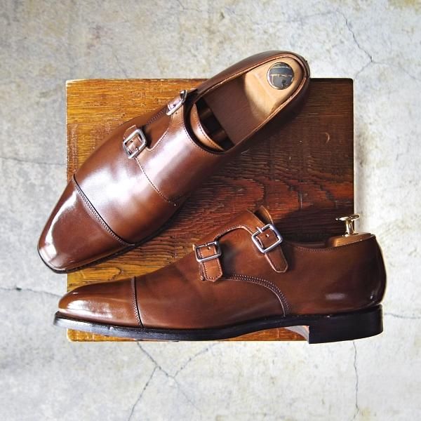 極美品★クロケット&ジョーンズ 6.5E【定価￥96,800-★ダイナイトソール仕様/LOWNDES】348ラスト/ダブルモンク/茶/Crockett&Jones★e867