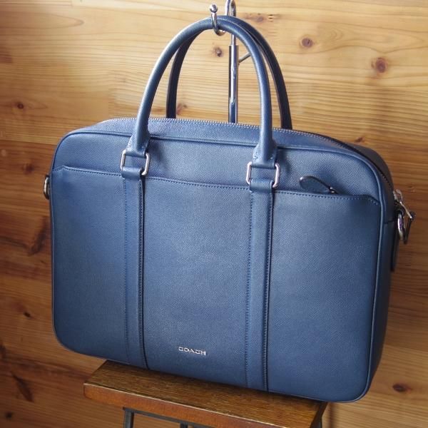 美品★コーチ/COACH【★ブリーフケース/ネイビー】ユニセックス/メンズ&レディース/ビジネス/バッグ/紺/革/鞄★N5573