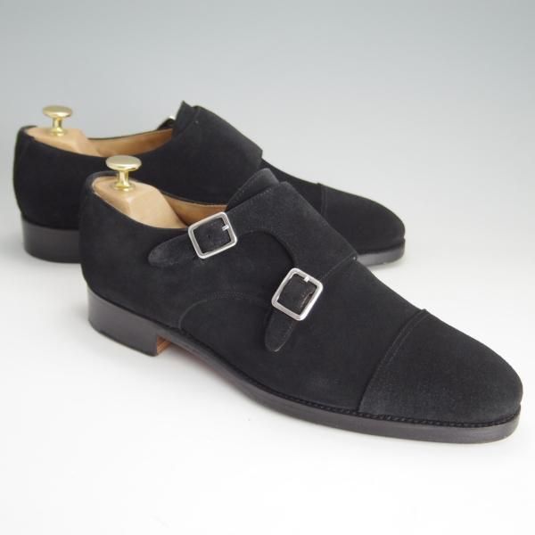 美品★(スペイン製)MEERMIN/メルミン SIZE 7.5【グッドイヤーウェルテッド製法★ダブルモンク】スエード/黒/メンズ★e904