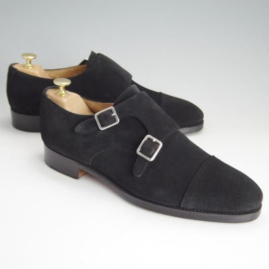 美品★(スペイン製)MEERMIN/メルミン SIZE 7.5【グッドイヤーウェルテッド製法★ダブルモンク】スエード/黒/メンズ★e904