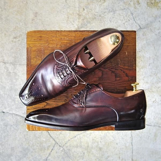 極美品★(伊)FABI/ファビ SIZE 6【定価8万円程度★伊勢丹メンズ取扱/ボロネーゼ製法】8354/オックスフォードシューズ/カーフ/赤茶★e925