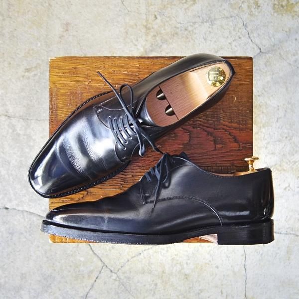 ★チャーチ 70F/UK7【貴重★002ラスト仕様/半カラス仕上げ】ALBERT/4都市ロゴ/Vフロント/プレーントゥ/カーフ/黒/メンズ/Church's★e929