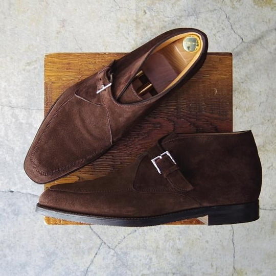 極美品★ジョンロブ 8E【★チャッカブーツ/SCOTNEY】1306ラスト/カウンティソール/モンクストラップ/スエード/濃茶/JOHN LOBB★e955
