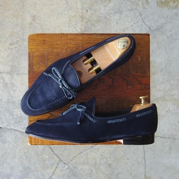 極上★(伊)サントーニ SIZE 5【貴重★BEAMS F別注/リボンローファー】スリッポン/スエード/紺/メンズ/ビームス/Santoni★e971