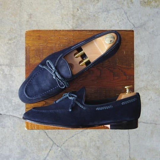 極上★(伊)サントーニ SIZE 5【貴重★BEAMS F別注/リボンローファー】スリッポン/スエード/紺/メンズ/ビームス/Santoni★e971