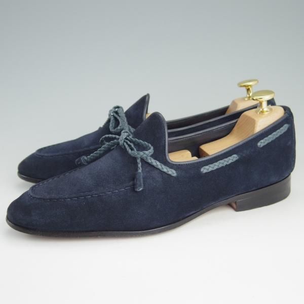 極上★(伊)サントーニ SIZE 5【貴重★BEAMS F別注/リボンローファー】スリッポン/スエード/紺/メンズ/ビームス/Santoni★e971