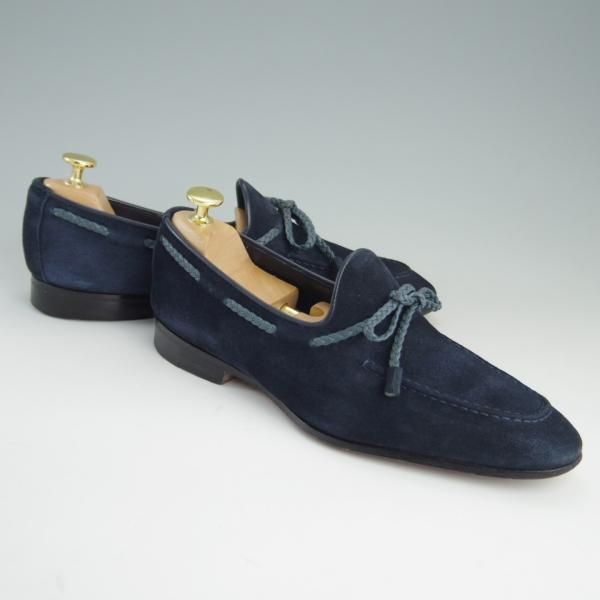 極上★(伊)サントーニ SIZE 5【貴重★BEAMS F別注/リボンローファー】スリッポン/スエード/紺/メンズ/ビームス/Santoni★e971