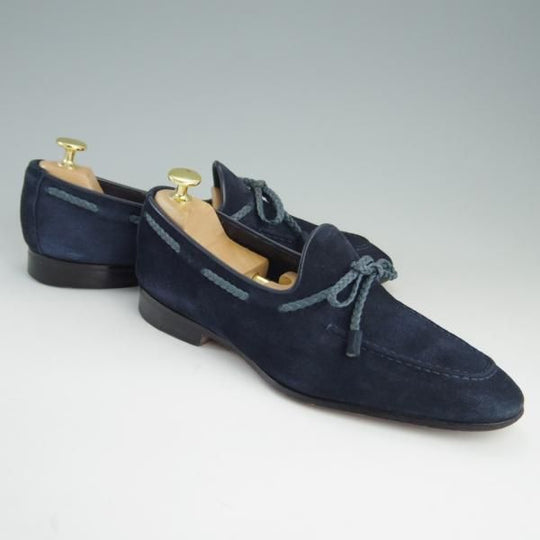極上★(伊)サントーニ SIZE 5【貴重★BEAMS F別注/リボンローファー】スリッポン/スエード/紺/メンズ/ビームス/Santoni★e971
