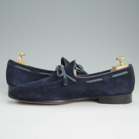 極上★(伊)サントーニ SIZE 5【貴重★BEAMS F別注/リボンローファー】スリッポン/スエード/紺/メンズ/ビームス/Santoni★e971