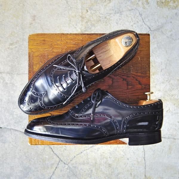 極上★チャーチ 75F/UK7.5【旧チャーチ★ブックバインダーカーフ/3都市ロゴ/HICKSTEAD】84ラスト/フルブローグ/黒/メンズ/Church's★e973