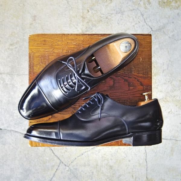極上★三陽山長 SIZE 7.5【貴重★6アイレット仕様の友二郎/ストレートチップ】R209ラスト/カーフ/黒/メンズ/SanyoYamacho★e977