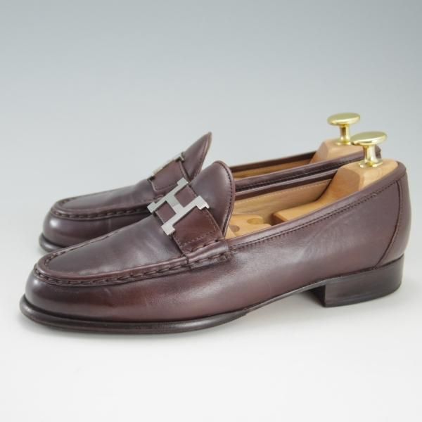 極上★(伊製)HERMES/エルメス(レディース) SIZE 36【定価10万円以上★ローファー/ロゴプレート仕様】カーフ/茶/★e988