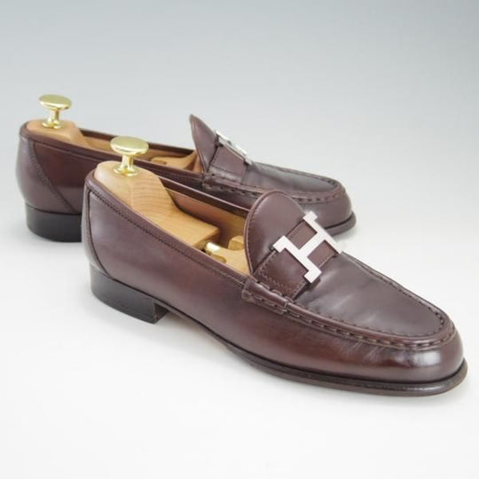 極上★(伊製)HERMES/エルメス(レディース) SIZE 36【定価10万円以上★ローファー/ロゴプレート仕様】カーフ/茶/★e988