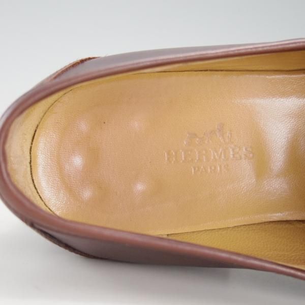 極上★(伊製)HERMES/エルメス(レディース) SIZE 36【定価10万円以上★ローファー/ロゴプレート仕様】カーフ/茶/★e988