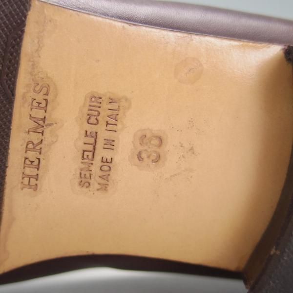極上★(伊製)HERMES/エルメス(レディース) SIZE 36【定価10万円以上★ローファー/ロゴプレート仕様】カーフ/茶/★e988