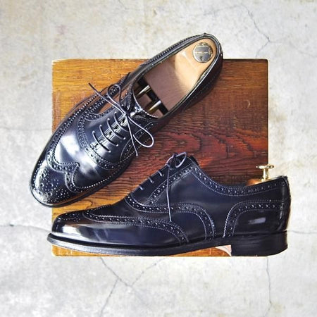 極上★(英)チーニー 7.5F【★フルブローグ/CHARLES】1066ラスト/ポリッシュレザー/黒/メンズ/CHEANEY★e991