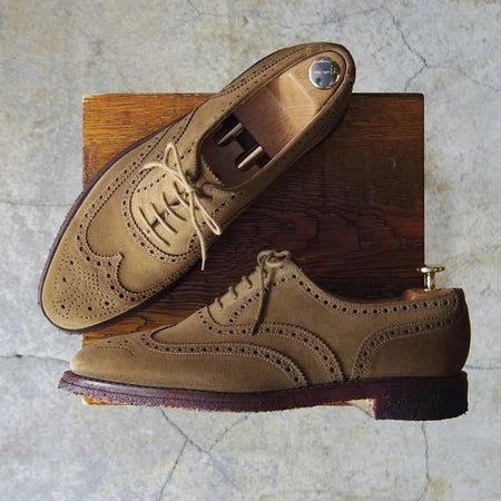 美品★クロケット&ジョーンズ 7.5E【★フルブローグ/FINSBURY】341ラスト/スエード/JAGUAR/茶/メンズ/Crockett&Jones★e992