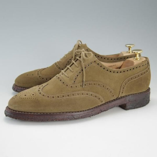 美品★クロケット&ジョーンズ 7.5E【★フルブローグ/FINSBURY】341ラスト/スエード/JAGUAR/茶/メンズ/Crockett&Jones★e992