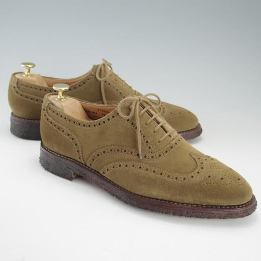 美品★クロケット&ジョーンズ 7.5E【★フルブローグ/FINSBURY】341ラスト/スエード/JAGUAR/茶/メンズ/Crockett&Jones★e992