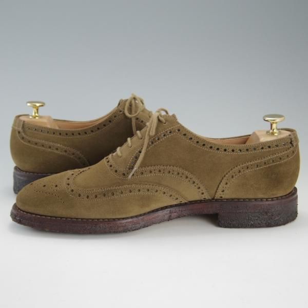 美品★クロケット&ジョーンズ 7.5E【★フルブローグ/FINSBURY】341ラスト/スエード/JAGUAR/茶/メンズ/Crockett&Jones★e992