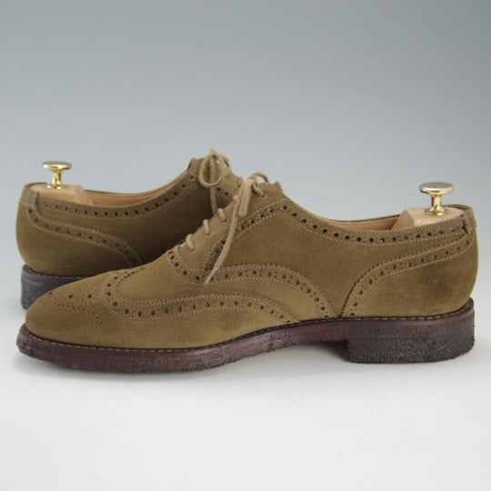 美品★クロケット&ジョーンズ 7.5E【★フルブローグ/FINSBURY】341ラスト/スエード/JAGUAR/茶/メンズ/Crockett&Jones★e992