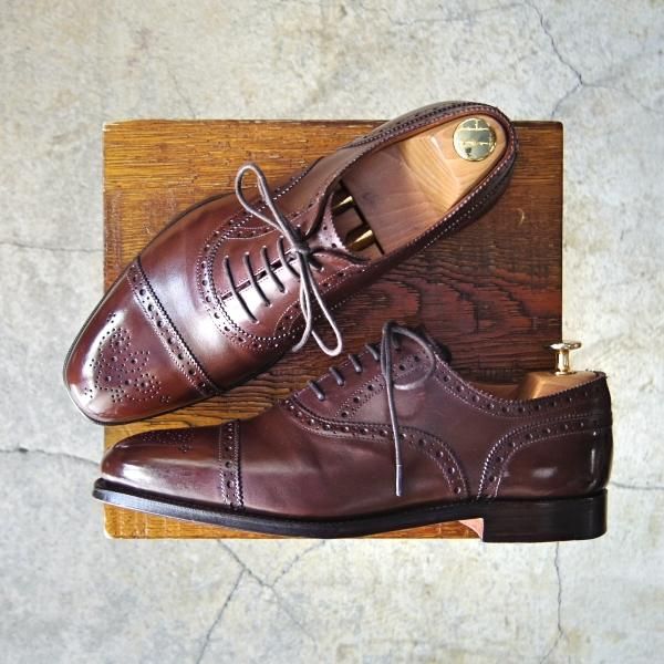 極上★(英)グレンソン 7.5F【定価￥74,800-★セミブローグ/OXFORD】22352/カーフ/赤茶/メンズ/GRENSON★e997