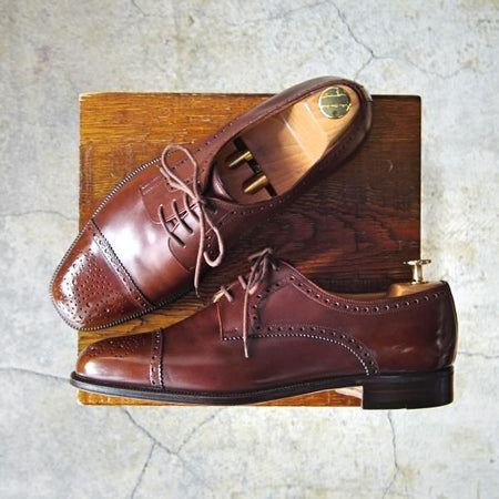 美品★(伊)タニノクリスチー SIZE 7.5【定価10万以上★セミブローグ/109327】カーフ/茶/メンズ/TANINO CRISCI★f016