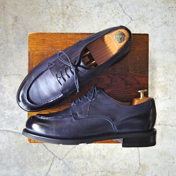 極美品★パラブーツ SIZE 7.5【定価￥77,000-★ドレス仕様シャンボード/バーニーズNY別注】Uチップ/カーフ/紺/CHAMBORD/Paraboot★f022